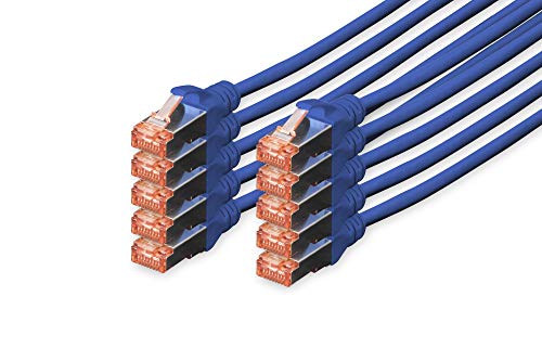 DIGITUS LAN Kabel Cat 6 - 3m - 10 Stück - RJ45 Netzwerkkabel - S/FTP Geschirmt - Kompatibel zu Cat 6A & Cat 7 - Blau von DIGITUS