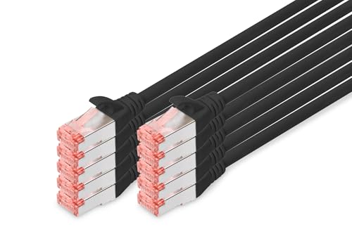 DIGITUS LAN Kabel Cat 6 - 3m - 10 Stück - RJ45 Netzwerkkabel - S/FTP Geschirmt - Kompatibel zu Cat 6A & Cat 7 - Schwarz von DIGITUS