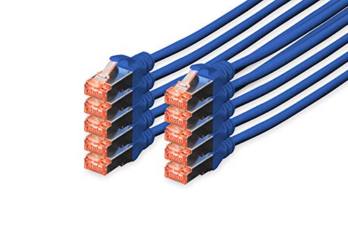 DIGITUS LAN Kabel Cat 6 - 5m - 10 Stück - RJ45 Netzwerkkabel - S/FTP Geschirmt - Kompatibel zu Cat 6A & Cat 7 - Blau von DIGITUS