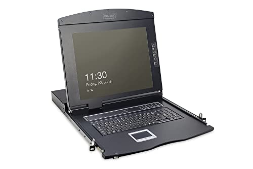 DIGITUS 19" KVM Konsole mit 17" TFT Display (4:3), TR-Tastatur-Layout, KVM Switch mit 16 Cat5 Ports, Schwarz von DIGITUS