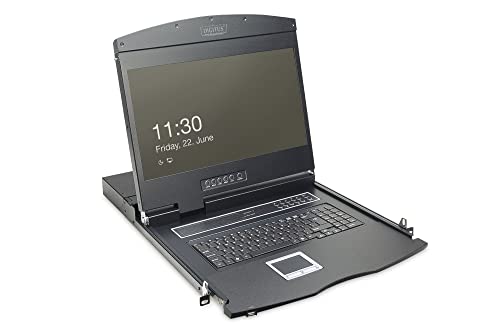 DIGITUS 19" KVM Konsole mit 19" TFT Display (16:9), DE-Tastatur-Layout, KVM Switch mit 8 VGA Ports, Schwarz von DIGITUS