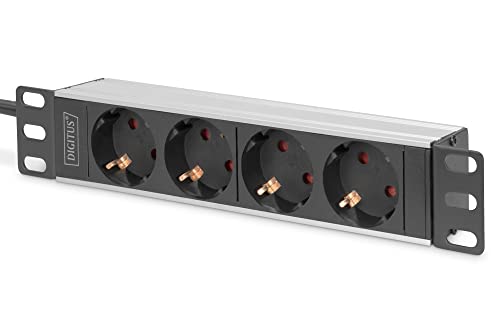 DIGITUS 4-Fach Steckdosenleiste - 1HE - 10-Zoll (254 mm) - Rack-Montage in Netzwerk-Schrank - DN-95418 - Silber/Schwarz von DIGITUS