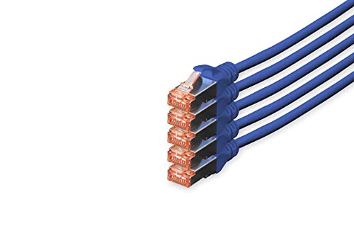 DIGITUS LAN Kabel Cat 6 - 10m - 5 Stück - RJ45 Netzwerkkabel - S/FTP Geschirmt - Kompatibel zu Cat 6A & Cat 7 - Blau von DIGITUS