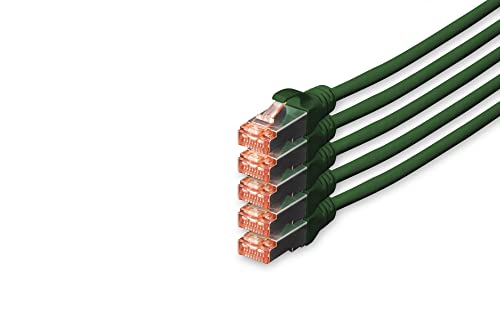 DIGITUS LAN Kabel Cat 6 - 10m - 5 Stück - RJ45 Netzwerkkabel - S/FTP Geschirmt - Kompatibel zu Cat 6A & Cat 7 - Grün von DIGITUS