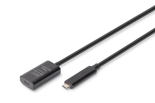 DIGITUS Aktives USB 3.2 Gen 2 Verlängerungskabel – 5 m – USB-C Stecker auf Buchse – Repeater USB-Kabel mit Plug & Play – Bis zu 10 Gbit/s – Stromversorgung über USB – Schwarz von DIGITUS