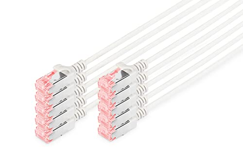 DIGITUS LAN Kabel Cat 6-3m - Slim - 10 Stück - RJ45 Netzwerkkabel - U/FTP Geschirmt - Kompatibel zu Cat-6A - Grau von DIGITUS