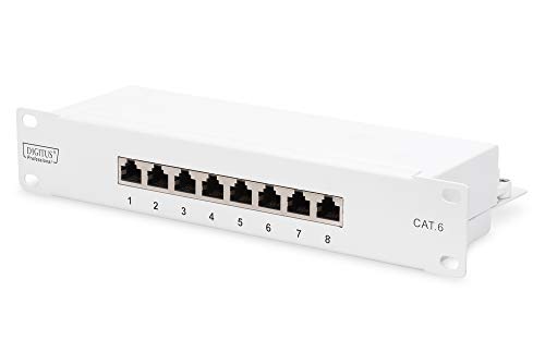 DIGITUS Cat-6 Patchpanel - 8 Ports - RJ45-Buchsen - 10-Zoll Rack-Mount 1HE - LSA Verteilerfeld - Geschirmt - Grau von DIGITUS