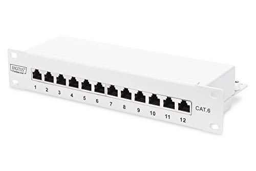 DIGITUS Cat-6 Patchpanel - 12 Ports - RJ45-Buchsen - 10-Zoll Rack-Mount 1HE - LSA Verteilerfeld - Geschirmt - Grau von DIGITUS