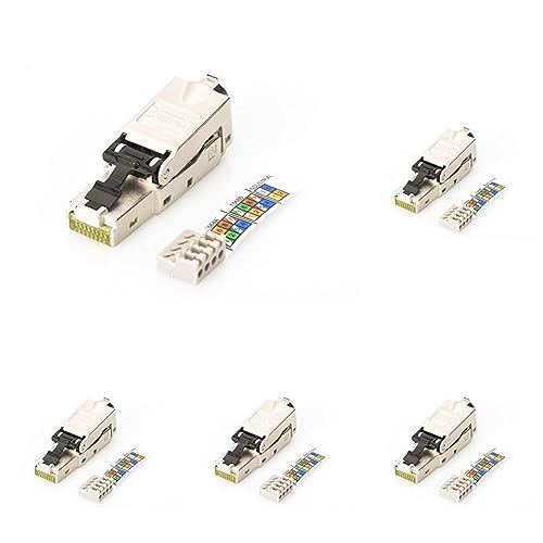 DIGITUS Cat 6A Feldstecker 360° Geschirmt - RJ45 Stecker Werkzeugfrei - 10GBase-T 500 MHz - AWG 27/7 bis 22/1 (Packung mit 5) von DIGITUS