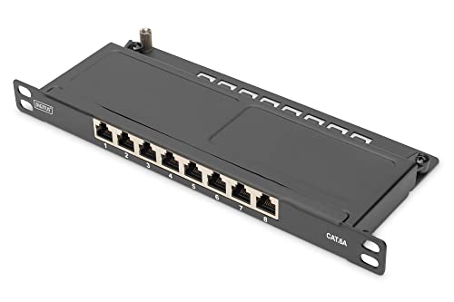 DIGITUS Cat-6A Patchpanel – 8 Ports – 10-Zoll Rack-Mount 0,5HE – Geschirmt – RJ45-Buchsen – 10GBase-T – LSA Verteilerfeld – Schwarz von DIGITUS