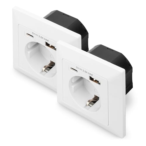 DIGITUS DA-70615 – Unterputz-Steckdose mit USB-Ladegerät – 2 Stück – 1x USB-A bis 2.8 A / 1x USB-C bis 2.8 A – Einbautiefe 32 mm – Bedingt Designfähig – Reinweiß RAL 9003 DIGITUS DA-70615 – Unterputz-Steckdose mit USB-Ladegerät – 2 Stück – 1x USB-A bis 2.8 A / 1x USB-C bis 2.8 A – Einbautiefe 32 mm – Bedingt Designfähig – Reinweiß RAL 9003 von DIGITUS