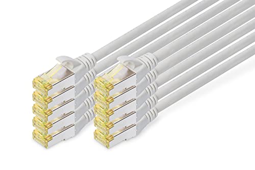 DIGITUS LAN Kabel Cat 6A - 0,5m - 10 Stück - RJ45 Netzwerkkabel - S/FTP Geschirmt - Kompatibel zu Cat-6 & Cat-7 - Grau von DIGITUS