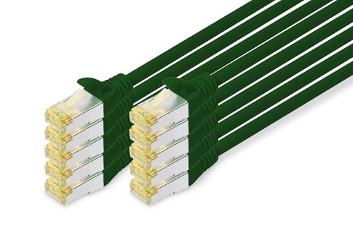 DIGITUS LAN Kabel Cat 6A - 1m - 10 Stück - RJ45 Netzwerkkabel - S/FTP Geschirmt - Kompatibel zu Cat-6 & 7 - Grün von DIGITUS