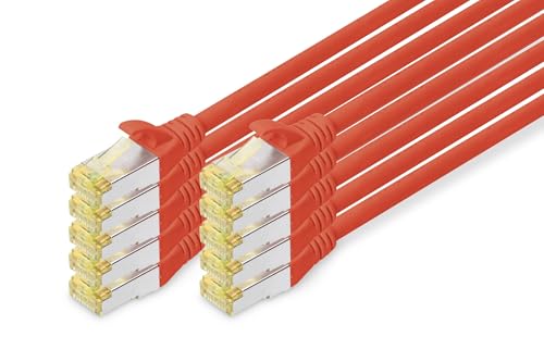 DIGITUS LAN Kabel Cat 6A - 3m - 10 Stück - RJ45 Netzwerkkabel - S-FTP Geschirmt - 10 Gbps - Kompatibel zu Cat6 und Cat7 - Rot von DIGITUS