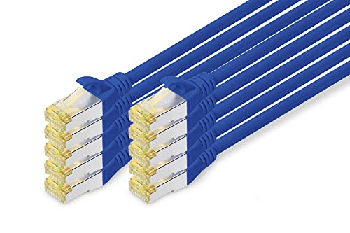 DIGITUS LAN Kabel Cat 6A - 5m - 10 Stück - RJ45 Netzwerkkabel - S/FTP Geschirmt - Kompatibel zu Cat-6 & Cat-7 - Blau von DIGITUS