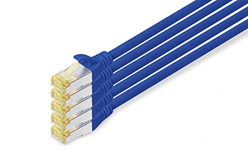 DIGITUS LAN Kabel Cat 6A - 10m - 5 Stück - RJ45 Netzwerkkabel - S/FTP Geschirmt - Kompatibel zu Cat-6 & Cat-7 - Blau von DIGITUS