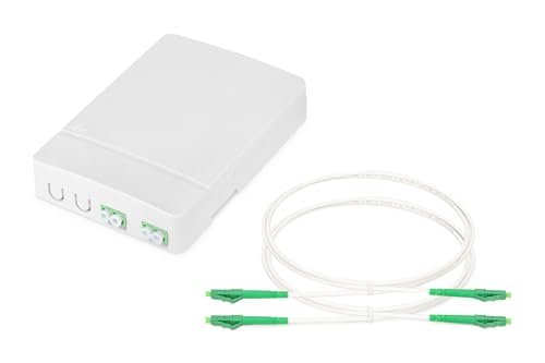 DIGITUS DN-931096 FTTH Anschlussdose + 2x Armirtes LWL-Kabel mit LC-Stecker 10m – Gehäuse inkl. 2x LC/APC Duplex Kupplung – Integrierte Spleißkassette – Aufputz Wandmontage – Weiß von DIGITUS