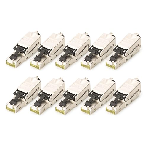 DIGITUS DN-93631 – Netzwerkstecker Cat 6A – 10 Stück – 360° Geschirmt – RJ45 Feldstecker Cat6A – Montage Werkzeuglos – 500 MHz – 10GBase-T – 10 Gbit/s – AWG 27/7 bis AWG 22/1 von DIGITUS