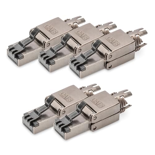 DIGITUS DN-93837 – Netzwerkstecker Cat 8.1 – 5 Stück – 360° Geschirmt – RJ45 Feldstecker Cat8 Werkzeuglos – 2000 MHz – 25GBase-T / 40GBase-T – 25 Gbit/s / 40 Gbit/s – AWG 26/7 bis AWG 22/1 von DIGITUS