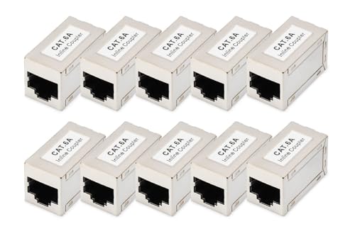 DIGITUS DN-93905 – RJ45 Kupplung Cat 6A – 10 Stück – LAN Kabel Verlängerung – Cat6A Netzwerkkabel Verbinder – PoE Kompatibel – Modulare Kupplung – Für Switch, DSL, Modem, Router, PC – Silber von DIGITUS