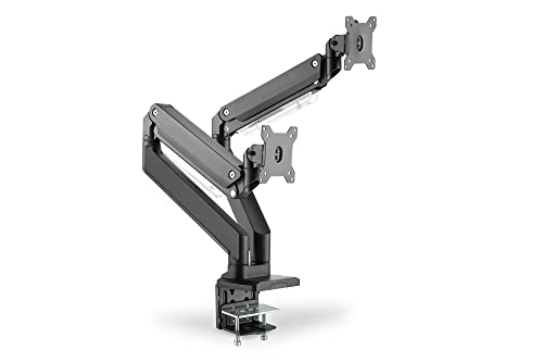 DIGITUS Monitorhalterung - Klemme & Gasdruckfeder - 2 Bildschirme - Bis zu 35 Zoll - Bis zu 2x 15 kg - VESA 75 & 100 - Schwarz von DIGITUS