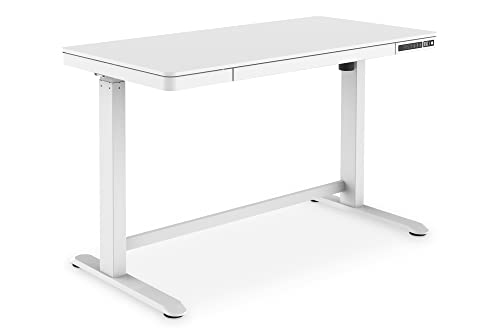 DIGITUS höhenverstellbarer Schreibtisch elektrisch – USB-Ladestation – LED-Display – Memory-Funktion – Tastensperre – 1 Motor – Antikollisionssystem – Schublade – 120 x 60 cm (B x T) – Weiß von DIGITUS