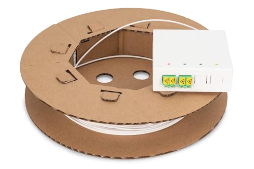 DIGITUS FTTX Installations-Kit - 30 m - LC-APC Duplex Kupplung - 4 Fasern - FTTH-Dose Vorkonfektioniert - Kabelende offen - Aufputzmontage - FTTH-Anschlussdose - Weiß von DIGITUS