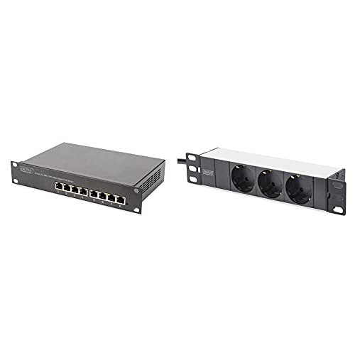 DIGITUS Gigabit Ethernet PoE+ Switch - 10 Zoll - 8 Ports - Unmanaged - IEEE 802.3at - 96 Watt Powerbudget - Schwarz & Professional DN-95411 Steckdosenleiste 3-Fach ohne Schalter schwarz von DIGITUS