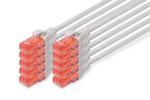 DIGITUS LAN Kabel Cat 6-0,5m - 10 Stück - RJ45 Netzwerkkabel - UTP Ungeschirmt - Kompatibel zu Cat-6A & Cat-5e - Grau von DIGITUS