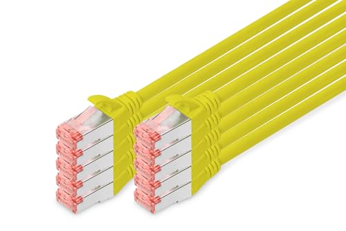 DIGITUS LAN Kabel Cat 6 - 1m - 10 Stück - RJ45 Netzwerkkabel - S/FTP Geschirmt - Kompatibel zu Cat 6A & Cat 7 - Gelb von DIGITUS