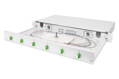 DIGITUS LWL Spleißbox 6 Kupplungen - LC/APC - OS2-1HE 19-Zoll - Single-Mode Duplex - Mit Spleiß-Kassette - Rack-Einbau - Grau von DIGITUS