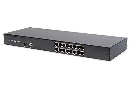 DIGITUS Modularer KVM Switch für DIGITUS KVM Konsolen, 16 Cat5 Ports, 16x Cat5 Dongle (VGA, USB, PS/2), bis zu 60m Übertragungsweg, Schwarz von DIGITUS