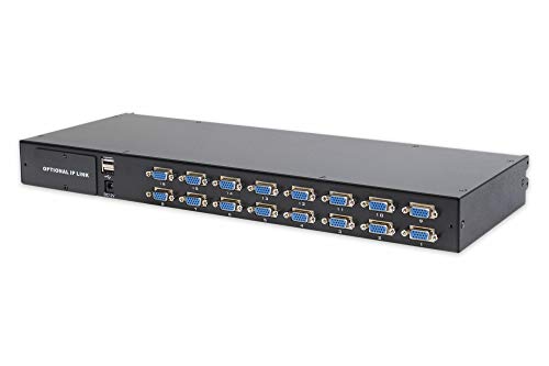 DIGITUS Modularer KVM Switch für DIGITUS KVM Konsolen, 16 VGA Ports, 16x Serveranschlusskabel (VGA, USB, PS/2), kaskadierbar, Schwarz von DIGITUS