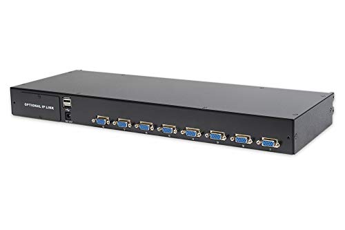DIGITUS Modularer KVM Switch für DIGITUS KVM Konsolen, 8 VGA Ports, 8x Serveranschlusskabel (VGA, USB, PS/2), kaskadierbar, Schwarz von DIGITUS