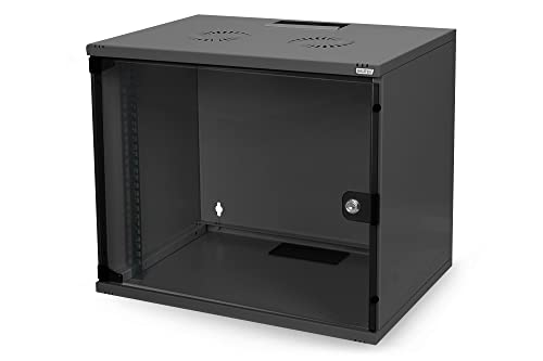 DIGITUS Netzwerkschrank – 19-Zoll Rack 7HE – Unmontiert – Wandmontage – 400 mm Tiefe – 270 mm Nutztiefe – Traglast 60 kg – Glastür – SOHO-Serie – Schwarz von DIGITUS