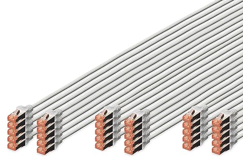 DIGITUS Netzwerkkabel Cat 6 – 30 Stück – RJ45 Stecker – S/FTP Geschirmt – Ethernet Kabel, LAN Kabel – Kompatibel zu Cat 6A & Cat 7 – Bundle aus 10x 0,25m / 10x 0,5m / 10x 1m – Grau von DIGITUS