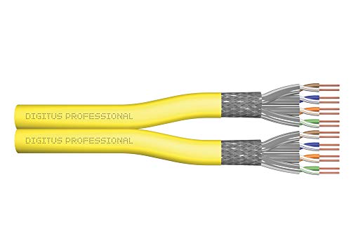 DIGITUS 500 m Cat 7A Netzwerkkabel - S-FTP (PiMF) Duplex - BauPVO Cca - LSZH Halogenfrei - 1500 MHz Kupfer AWG 22/1 - PoE++ Kompatibel - GHMT PVP - LAN Kabel Verlegekabel - Gelb von DIGITUS