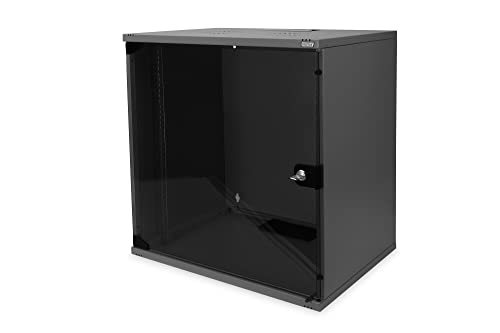 DIGITUS Netzwerkschrank – 19-Zoll Rack 12HE – Unmontiert – Wandmontage – 400 mm Tiefe – 270 mm Nutztiefe – Traglast 60 kg – Glastür – SOHO-Serie – Schwarz von DIGITUS