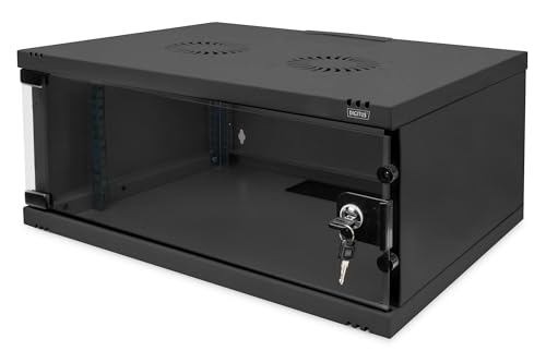 DIGITUS Netzwerkschrank - 19-Zoll Rack 4 HE - Unmontiert - Wandmontage - 400 mm Tiefe - Traglast 60 kg - Glastür - SOHO-Serie - Schwarz von DIGITUS