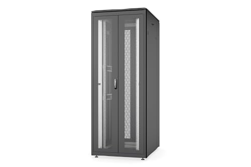 DIGITUS Netzwerkschrank - 19-Zoll Rack 42HE - 80x100 cm - Unique Serie - Traglast 800 kg - Nutztiefe 943 mm - Türen Perforiert (2-Flügelig) - Schwarz von DIGITUS