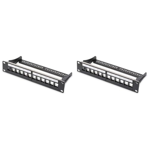DIGITUS Patchpanel Modular - 12 Ports - 10-Zoll Rack-Montage 1HE - Keystone-Modul Verteilerfeld - Geschirmt - Schwarz (Packung mit 2) von DIGITUS