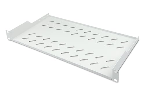 DIGITUS Fachboden zum Festeinbau - 19-Zoll - 1HE - Befestigung Vorne - Traglast 15 kg - Für Netzwerkschänke & Serverschränke - Ab 450 mm Schranktiefe - Grau von DIGITUS