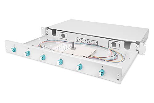 DIGITUS LWL Spleißbox 6 Kupplungen - LC - OM3 - 1HE - 19-Zoll - Multi-Mode Simplex - Mit Spleiß-Kassette - Rack-Einbau von DIGITUS