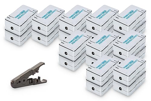 DIGITUS Set: 20x Cat-6 Verbindungsmodul – Für Reparatur und Verlängerung von Ethernet Verlegekabeln – 250 MHz – LSA-Leisten für AWG 22-26 – Schwarz + 1x Abisolierwerkzeug für Netzwerkkabel von DIGITUS