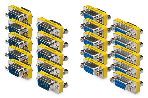 DIGITUS Set: D-Sub 9 Gender-Changer – Adapter – 9-Pin Kupplung – RS-232 – RS-485 – TTL – Metallgehäuse – 5X (Buchse zu Buchse) – 5X (Stecker zu Stecker) von DIGITUS