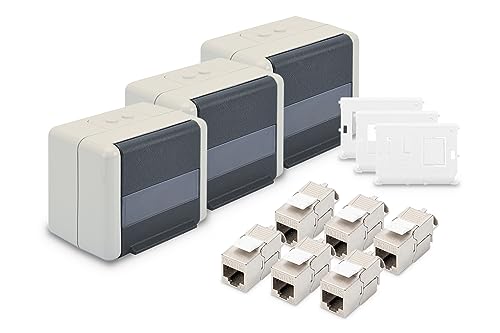 DIGITUS Set: 3-fach Netzwerkdose Outdoor IP44 - Mit Halter für Keystone-Module (3 Stück) - Inkl. Cat 6A Keystone-Modul Netzwerkbuchse (6 Stück) von DIGITUS