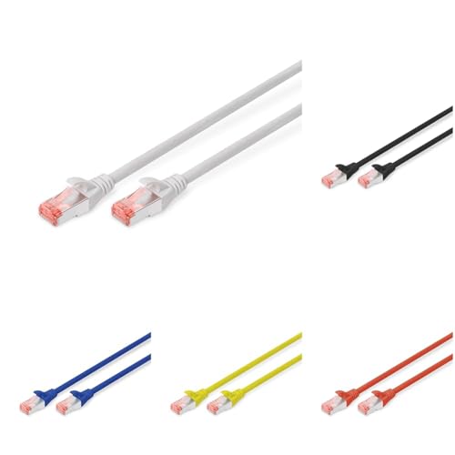 DIGITUS Set: Netzwerkkabel Cat 6 – 5m – 10 Stück – RJ45 Stecker – S/FTP Geschirmt – Ethernet Kabel, LAN Kabel – Kompatibel zu Cat 6A & Cat 7 – 2x Grau / 2x Schwarz / 2x Rot / 2x Gelb / 2x Blau von DIGITUS