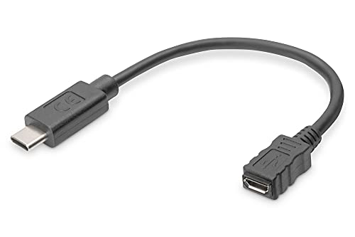 DIGITUS USB 2.0 Adapter-Kabel - 0.1 m - USB C (St) zu USB Micro B (Bu) - 480 Mbit/s - USB-Adapter - Schwarz von DIGITUS