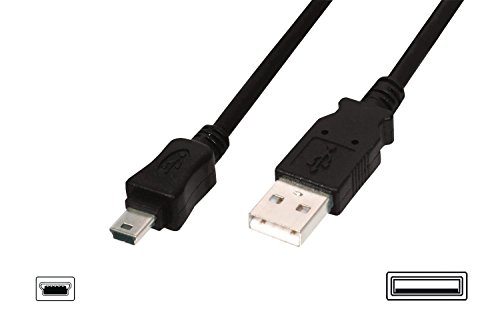 DIGITUS USB 2.0 Kabel – 1m – USB A zu Typ Mini B (5 Pin) – 480 Mbps – Verbindungskabel für PC, Notebook, Kameras oder Hubs – Polybag – Schwarz von DIGITUS