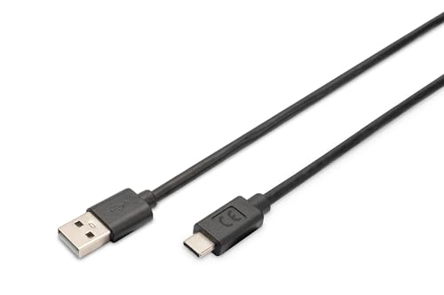 DIGITUS USB 2.0 Kabel – 3m – USB-A zu Typ-C – 480 Mbps – Verbindungskabel für Computer, Notebooks, Hubs, Smartphones, Tablets – Schwarz von DIGITUS